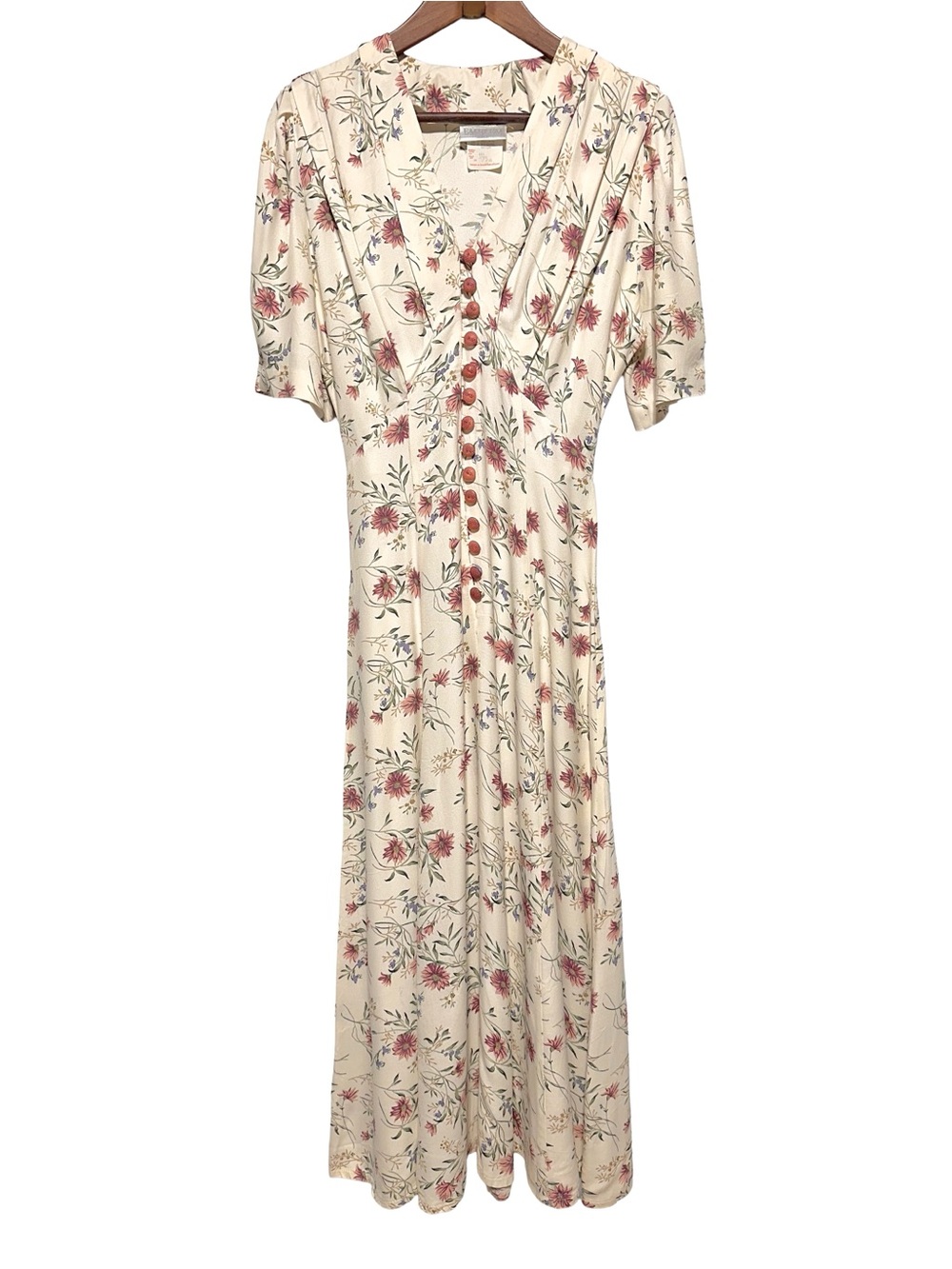 Vintage Emblem Made in Canada Floral Button Front Maxi Dress Cottagecore 7/8